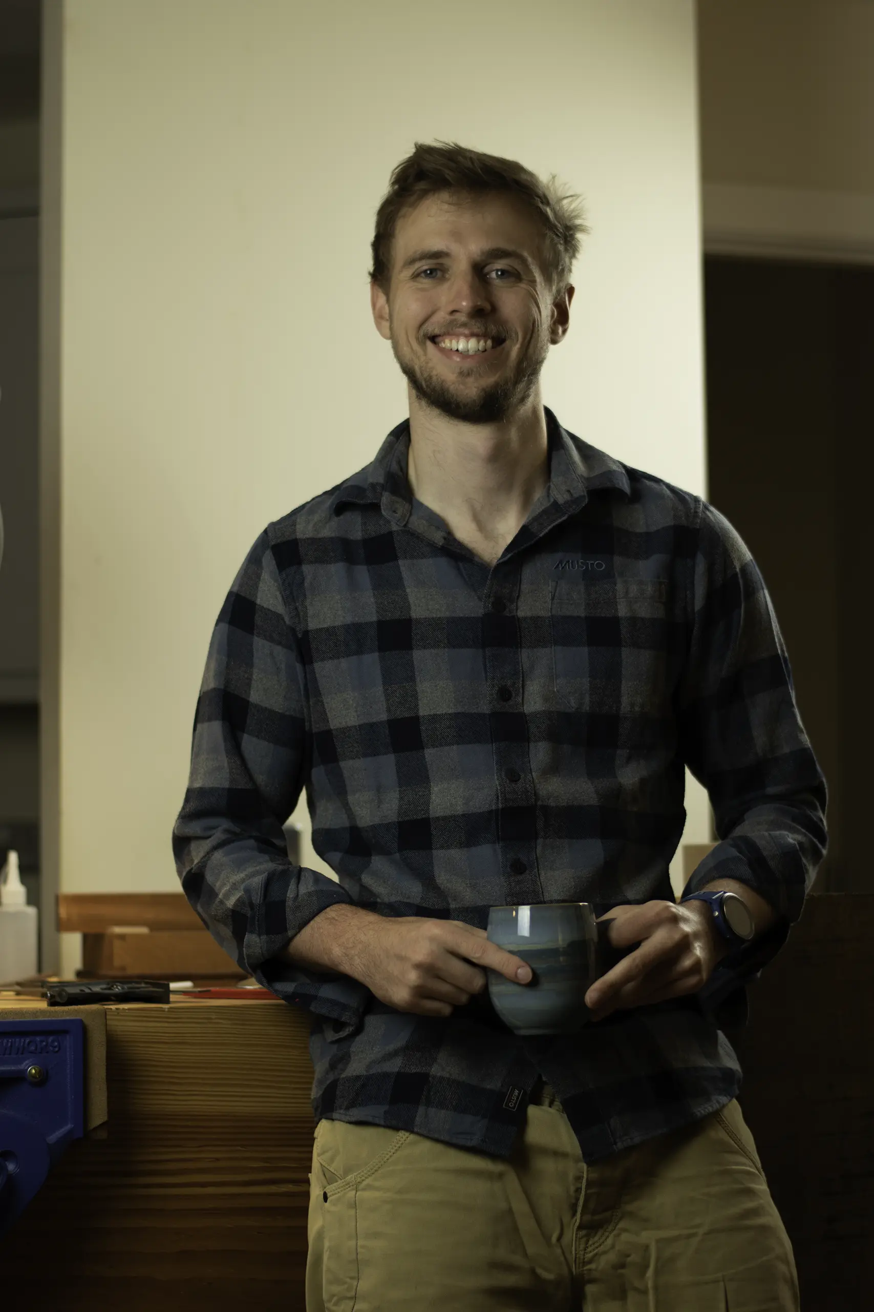 A photo of Seb, practicing traditional woodworking in York